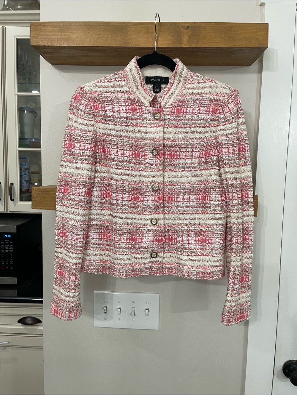 $1,780 St. John Pink & Cream Tweed Jacket